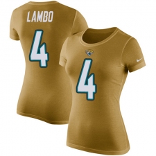 NFL Women's Nike Jacksonville Jaguars #4 Josh Lambo Gold Rush Pride Name & Number T-Shirt