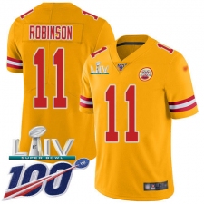 Youth Kansas City Chiefs #11 Demarcus Robinson Gold Super Bowl LIV 2020 Stitched Limited Inverted Legend 100th Season Jersey