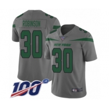 Men's New York Jets #30 Rashard Robinson Limited Gray Inverted Legend 100th Season Football Jersey
