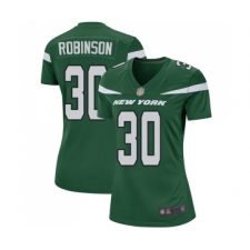 Women's New York Jets #30 Rashard Robinson Game Green Team Color Football Jersey