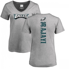 Women's Nike Philadelphia Eagles #36 Jay Ajayi Ash Backer V-Neck T-Shirt