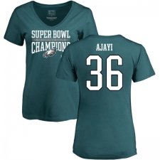 Women's Nike Philadelphia Eagles #36 Jay Ajayi Green Super Bowl LII Champions V-Neck T-Shirt