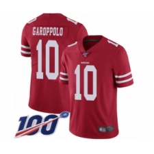 Men's San Francisco 49ers #10 Jimmy Garoppolo Red Team Color Vapor Untouchable Limited Player 100th Season Football Jersey