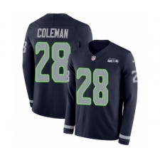 Men's Nike Seattle Seahawks #28 Justin Coleman Limited Navy Blue Therma Long Sleeve NFL Jersey