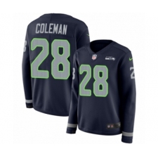 Women's Nike Seattle Seahawks #28 Justin Coleman Limited Navy Blue Therma Long Sleeve NFL Jersey