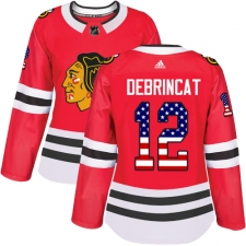 Women's Adidas Chicago Blackhawks #12 Alex DeBrincat Authentic Red USA Flag Fashion NHL Jersey