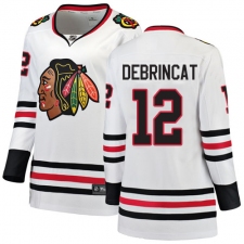 Women's Chicago Blackhawks #12 Alex DeBrincat Authentic White Away Fanatics Branded Breakaway NHL Jersey