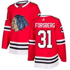 Men's Adidas Chicago Blackhawks #31 Anton Forsberg Authentic Red Fashion Gold NHL Jersey