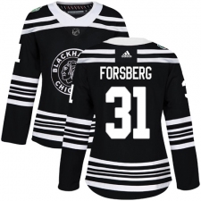 Women's Adidas Chicago Blackhawks #31 Anton Forsberg Authentic Black 2019 Winter Classic NHL Jersey