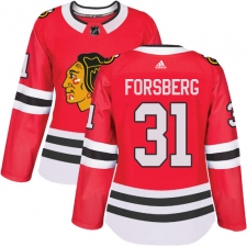 Women's Adidas Chicago Blackhawks #31 Anton Forsberg Authentic Red Home NHL Jersey