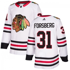 Women's Adidas Chicago Blackhawks #31 Anton Forsberg Authentic White Away NHL Jersey