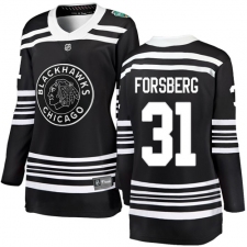 Women's Chicago Blackhawks #31 Anton Forsberg Black 2019 Winter Classic Fanatics Branded Breakaway NHL Jersey