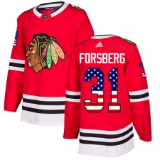 Youth Adidas Chicago Blackhawks #31 Anton Forsberg Authentic Red USA Flag Fashion NHL Jersey