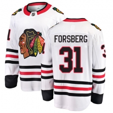 Youth Chicago Blackhawks #31 Anton Forsberg Fanatics Branded White Away Breakaway NHL Jersey