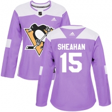 Women's Adidas Pittsburgh Penguins #15 Riley Sheahan Authentic Purple Fights Cancer Practice NHL Jersey