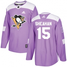 Youth Adidas Pittsburgh Penguins #15 Riley Sheahan Authentic Purple Fights Cancer Practice NHL Jersey