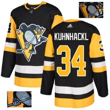 Men's Adidas Pittsburgh Penguins #34 Tom Kuhnhackl Authentic Black Fashion Gold NHL Jersey