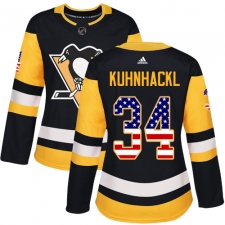 Women's Adidas Pittsburgh Penguins #34 Tom Kuhnhackl Authentic Black USA Flag Fashion NHL Jersey