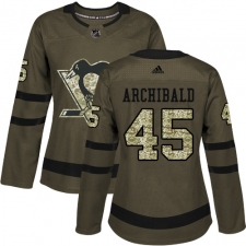 Women's Adidas Pittsburgh Penguins #45 Josh Archibald Authentic Green Salute to Service NHL Jersey