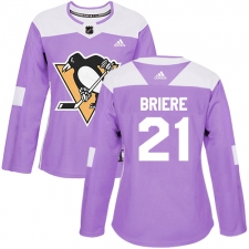 Women's Adidas Pittsburgh Penguins #21 Michel Briere Authentic Purple Fights Cancer Practice NHL Jersey