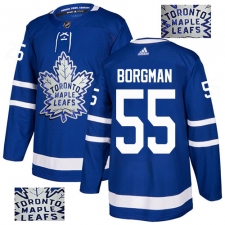 Men's Adidas Toronto Maple Leafs #55 Andreas Borgman Authentic Royal Blue Fashion Gold NHL Jersey