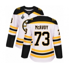 Women's Boston Bruins #73 Charlie McAvoy Authentic White Away 2019 Stanley Cup Final Bound Hockey Jersey