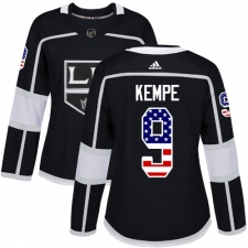 Women's Adidas Los Angeles Kings #9 Adrian Kempe Authentic Black USA Flag Fashion NHL Jersey