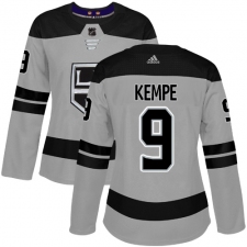 Women's Adidas Los Angeles Kings #9 Adrian Kempe Authentic Gray Alternate NHL Jersey