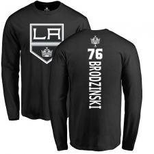 NHL Adidas Los Angeles Kings #76 Jonny Brodzinski Black Backer Long Sleeve T-Shirt