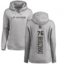 NHL Women's Adidas Los Angeles Kings #76 Jonny Brodzinski Ash Backer Pullover Hoodie