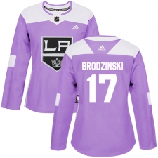 Women's Adidas Los Angeles Kings #17 Jonny Brodzinski Authentic Purple Fights Cancer Practice NHL Jersey