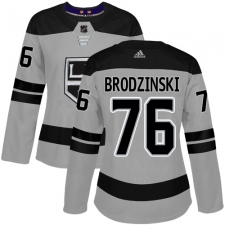 Women's Adidas Los Angeles Kings #76 Jonny Brodzinski Authentic Gray Alternate NHL Jersey
