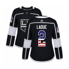 Women's Los Angeles Kings #2 Paul LaDue Authentic Black USA Flag Fashion Hockey Jersey