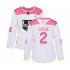 Women's Los Angeles Kings #2 Paul LaDue Authentic White Pink Fashion Hockey Jersey