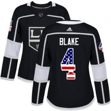 Women's Adidas Los Angeles Kings #4 Rob Blake Authentic Black USA Flag Fashion NHL Jersey