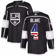 Youth Adidas Los Angeles Kings #4 Rob Blake Authentic Black USA Flag Fashion NHL Jersey