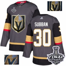 Men's Adidas Vegas Golden Knights #30 Malcolm Subban Authentic Gray Fashion Gold 2018 Stanley Cup Final NHL Jersey