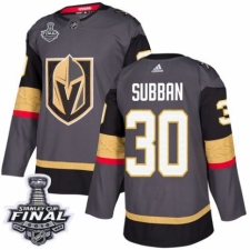 Men's Adidas Vegas Golden Knights #30 Malcolm Subban Authentic Gray Home 2018 Stanley Cup Final NHL Jersey