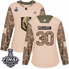 Women's Adidas Vegas Golden Knights #30 Malcolm Subban Authentic Camo Veterans Day Practice 2018 Stanley Cup Final NHL Jersey