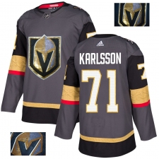 Men's Adidas Vegas Golden Knights #71 William Karlsson Authentic Gray Fashion Gold NHL Jersey