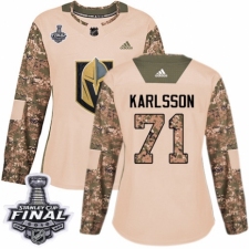 Women's Adidas Vegas Golden Knights #71 William Karlsson Authentic Camo Veterans Day Practice 2018 Stanley Cup Final NHL Jersey