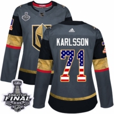 Women's Adidas Vegas Golden Knights #71 William Karlsson Authentic Gray USA Flag Fashion 2018 Stanley Cup Final NHL Jersey