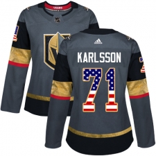 Women's Adidas Vegas Golden Knights #71 William Karlsson Authentic Gray USA Flag Fashion NHL Jersey