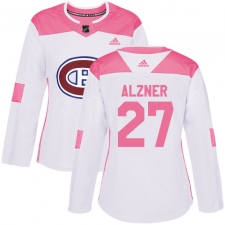 Women's Adidas Montreal Canadiens #27 Karl Alzner Authentic White Pink Fashion NHL Jersey