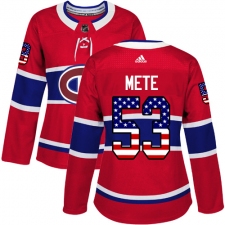 Women's Adidas Montreal Canadiens #53 Victor Mete Authentic Red USA Flag Fashion NHL Jersey