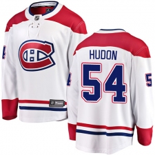 Youth Montreal Canadiens #54 Charles Hudon Authentic White Away Fanatics Branded Breakaway NHL Jersey