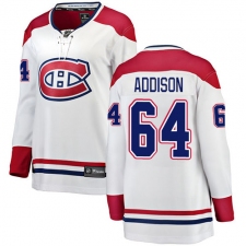 Women's Montreal Canadiens #64 Jeremiah Addison Authentic White Away Fanatics Branded Breakaway NHL Jersey
