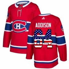 Youth Adidas Montreal Canadiens #64 Jeremiah Addison Authentic Red USA Flag Fashion NHL Jersey
