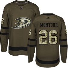 Men's Adidas Anaheim Ducks #26 Brandon Montour Authentic Green Salute to Service NHL Jersey