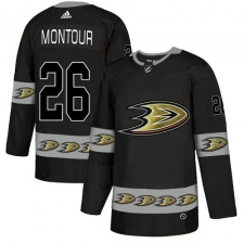 Men's Adidas Anaheim Ducks #26 Brandon Montour Premier Black Team Logo Fashion NHL Jersey